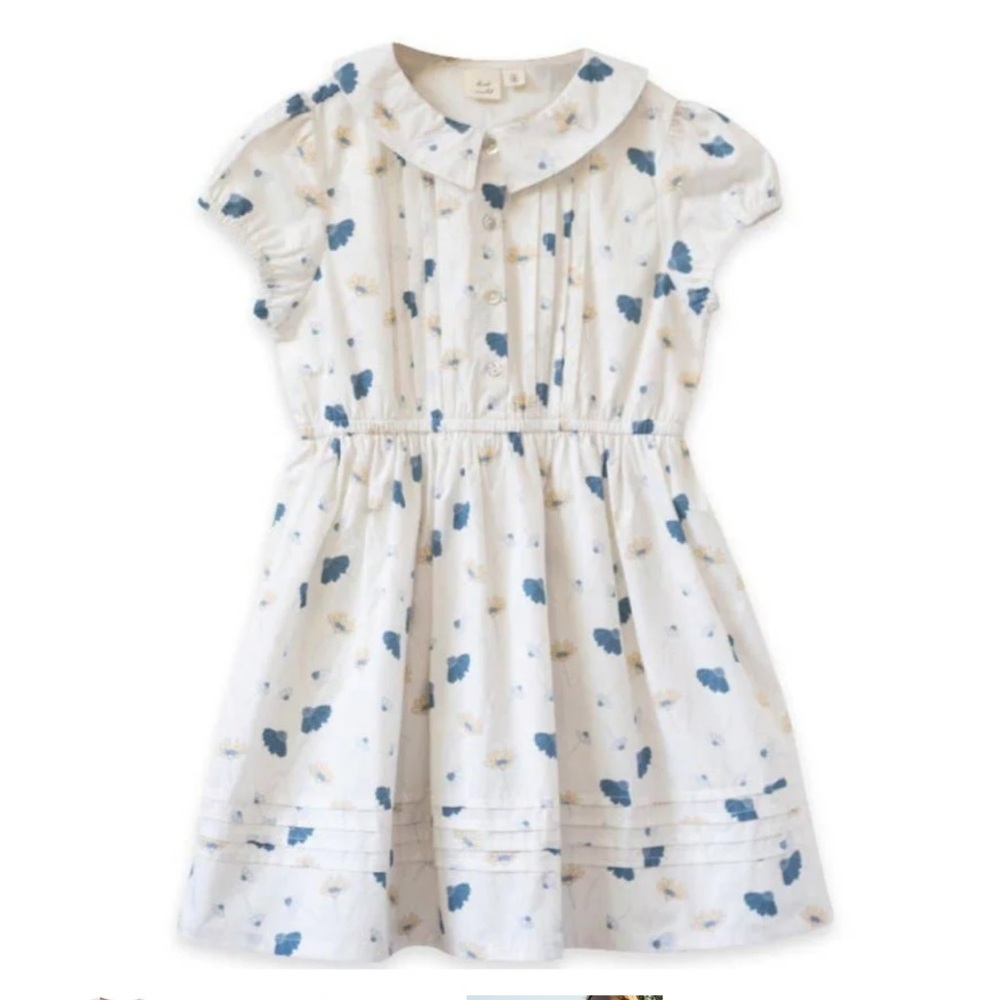 Beet World Girls size 9 10 Cotton Sawyer Dress Blue Floral elastic waist EUC